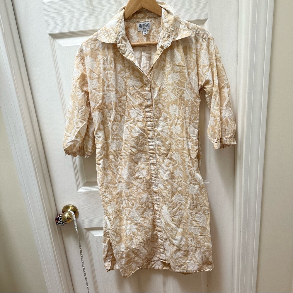 Holly Shae Beige tan white Floral Button-Up Dress short one size
